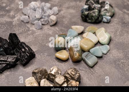 Colorful rocks. Semi precious gem stones collection. Stock Photo