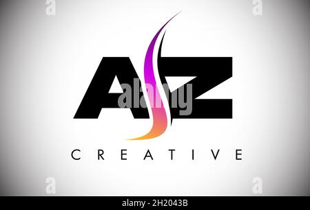 AZ Letter Logo Design with Creative Shoosh and Modern Look Vector Illusttration. AZ Letter Icon Logo with curved shape in the Middle Stock Vector