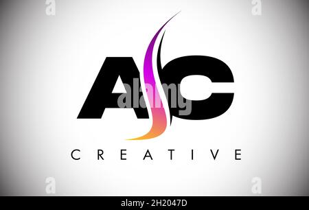 AC Letter Logo Design with Creative Shoosh and Modern Look Vector Illusttration. AC Letter Icon Logo with curved shape in the Middle Stock Vector