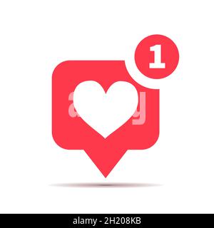 One new like red icon, social media heart piktogram on white Stock Vector