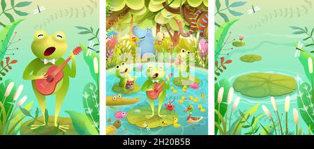 Swamp or Pond Frogs Festival Performance Stock Vector