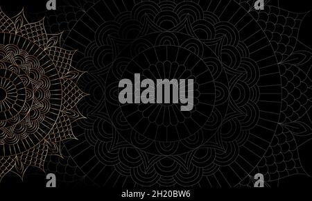 Dreamy gold background with mandala pattern. Vector background for yoga, meditation poster. Beautiful vector pattern with ornament mandala. Stock Vector