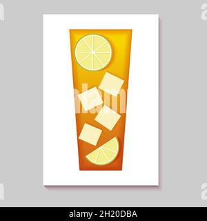 The silhouettes of paper cut cocktails. Creative bright composition of alcohol, juice, or water with lemon and mint.Vertical banners for branding menu, Stock Vector