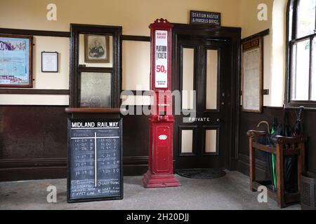 Oakworth, Yorkshire, UK. The Ticket Office  and waiting room at Oakworth railway station on the Oxenhope to Keighley line which is popular with steam Stock Photo