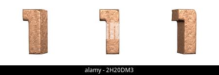 Number 1 (One) from Copper numbers collection set. Isolated. 3D Rendering Stock Photo