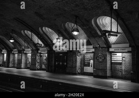 Platform of the Historic Baker Street London Underground Station, England UK Stock Photo