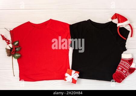 Red and black tshirt christmas mockup Stock Photo