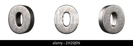 Number 0 (Zero) from a scratched iron numbers collection. Isolated. 3D Rendering Stock Photo