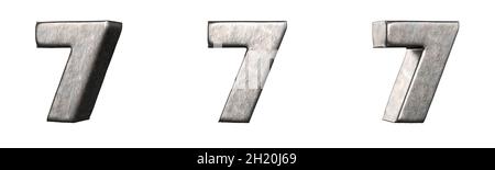 Number 7 (Seven) from a scratched iron numbers collection. Isolated. 3D Rendering Stock Photo