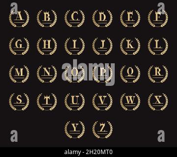 Set of royal personalized monograms, luxury letters in laurel wreath. Vector logo, emblems or initial design. Stock Vector