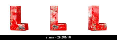 Letter L from Red scratched metallic letters alphabet collection set. Isolated. 3D Rendering Stock Photo