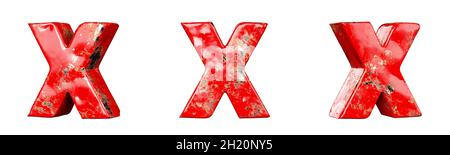 Letter X from Red scratched metallic letters alphabet collection set. Isolated. 3D Rendering Stock Photo