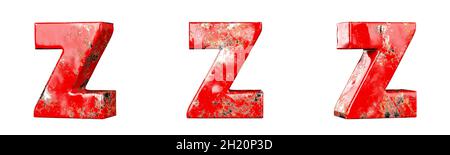 Letter Z from Red scratched metallic letters alphabet collection set. Isolated. 3D Rendering Stock Photo