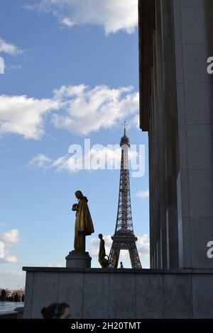 20.02.2012. Paris. France. famous eiffel tower and sculptures in front of it. Stock Photo