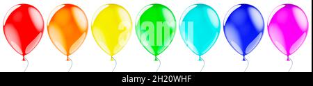 Row from colorful party balloons, 3D rendering isolated on white background Stock Photo