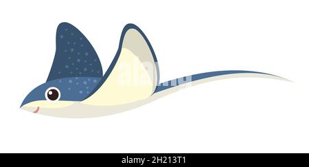 Stingray. Wild animals. Underwater world. Aquarium or tropical marine. Isolated on white background. Illustration in cartoon style. Flat design Stock Vector