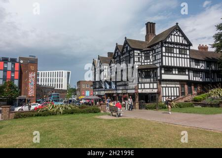 General view along Trinity Street towards The Flying Standard Wetherspoons public house, Coventry, West Midlands, UK. Stock Photo