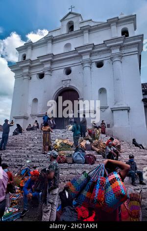 Sunday market scenes in front of the Santo Tomas Church, Chichicastenango, Guatemala Stock Photo