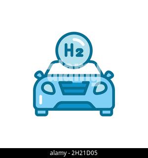 Transport uses H2 color line icon. Hydrogen energy. Isolated vector element. Outline pictogram for web page, mobile app, promo Stock Vector
