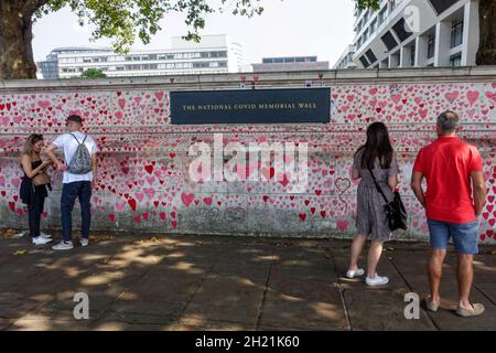 Section of the National Covid Memorial Wall along the the Albert Embankment on river Thames in London England United Kingdom UK