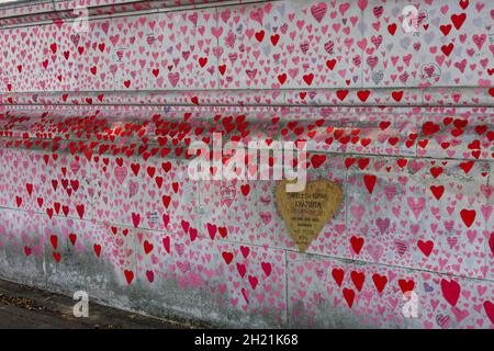 Section of the National Covid Memorial Wall along the the Albert Embankment on river Thames in London England United Kingdom UK