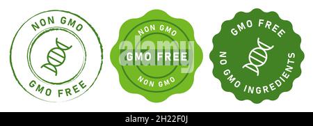 non GMO free no genetically modified organism set emblem sticker tag badge symbol in green vector Stock Vector