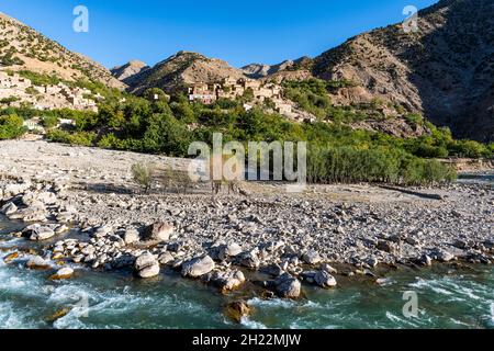 Panjshir river flowing through the Panjshir Valley, Afghanistan Stock Photo