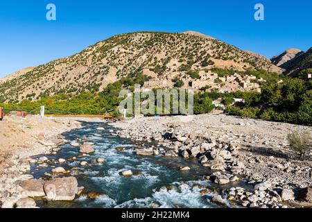 Panjshir river flowing through the Panjshir Valley, Afghanistan Stock Photo