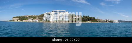 View from the sea of the Grand Hotel Bernardin, Adriatic Coast, Portoroz, Istria, Slovenia Stock Photo