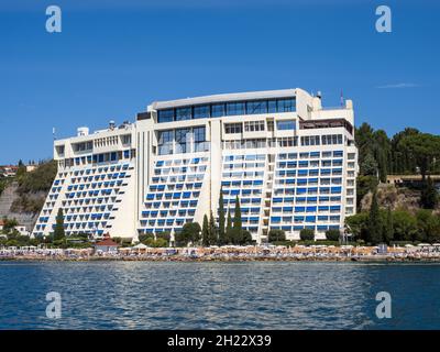 View of the Grand Hotel Bernardin from the sea, Adriatic coast, Portoroz, Istria, Slovenia Stock Photo