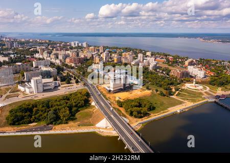 Aerial view of Cheboksary on Volga River in summer, Chuvashia, Russia Stock Photo