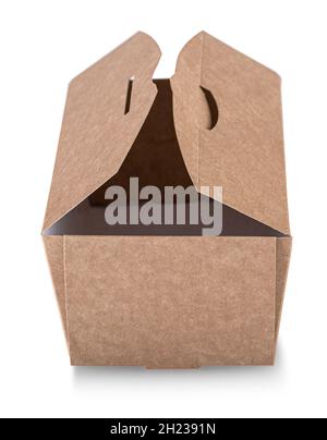 Brown opened paper food box isolated on white background with clipping path Stock Photo