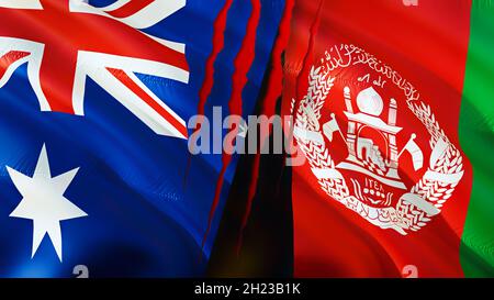 Australia and Afghanistan flags with scar concept. Waving flag 3D rendering. Australia and Afghanistan conflict concept. Australia Afghanistan relatio Stock Photo