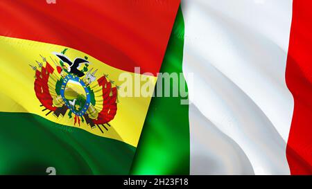 Bolivia and Italy flags. 3D Waving flag design. Italy Bolivia flag, picture, wallpaper. Bolivia vs Italy image,3D rendering. Bolivia Italy relations a Stock Photo