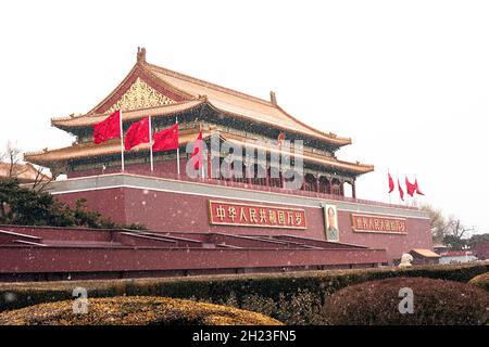 Tiananmen tower in the snow Stock Photo
