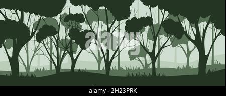 Silhouette magical misty forest. Stock Vector