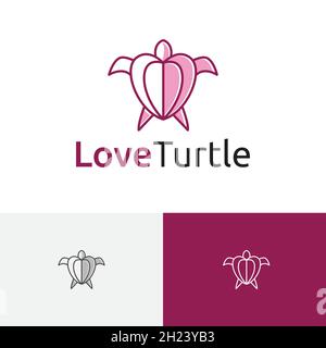 Love Heart Pink Leatherback Sea Turtle Logo Stock Vector