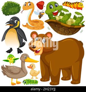 Seamless pattern with cute wild animals cartoon character illustration Stock Vector