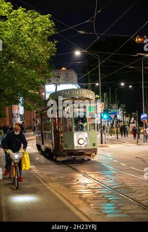 Famous vintage Tram in the center of Milan, Italy Stock Photo
