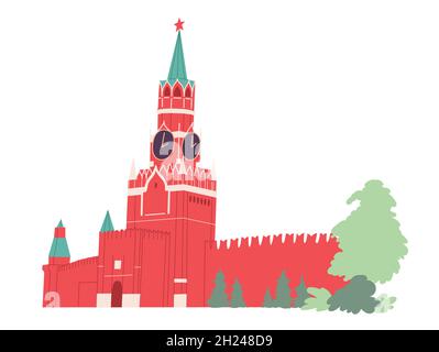 Spasskaya Tower Moscow Kremlin. Russia Red Square Stock Vector