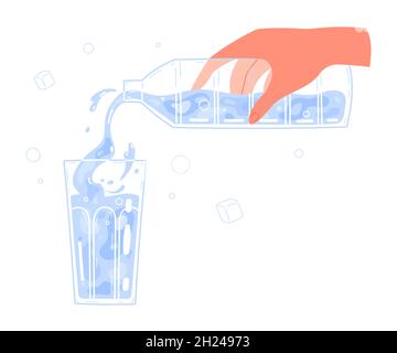 Hand pouring water from bottle into glass Stock Vector