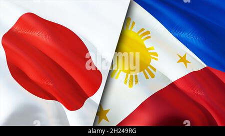 Japan and Philippines flags. 3D Waving flag design. Japan Philippines flag, picture, wallpaper. Japan vs Philippines image,3D rendering. Japan Philipp Stock Photo