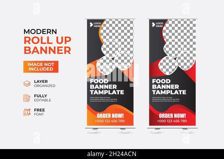 Modern Creative Restaurant Fast Food Roll Up Web Banner Template Stock Vector