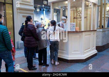 Moscow, Russia- 19 October 2021, People are queuing up for ice cream at the GUM store Stock Photo