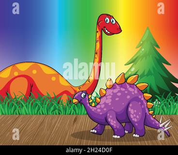 Brachiosaurus dinosaur on rainbow gradient background illustration Stock Vector