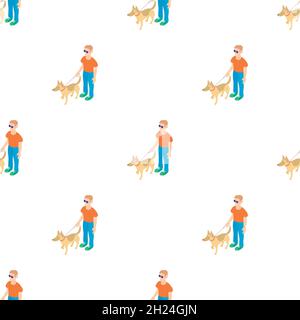 Blind man with guide dog pattern seamless background texture repeat wallpaper geometric vector Stock Vector