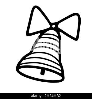 Striped bell with bow in doodle style Stock Vector