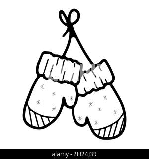 Warm winter knitted pair of mittens on a rope Stock Vector