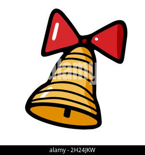 Striped bell with bow in doodle style Stock Vector