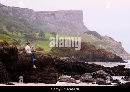 Fair head seen from Murlough Bay on the north Anti Coast, Northern Ireland. Stock Photo